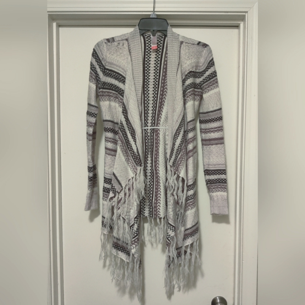 FREE WITH ANY PURCHASE Knitted Black, Gray & White Long Sleeve Cardigan Sweater